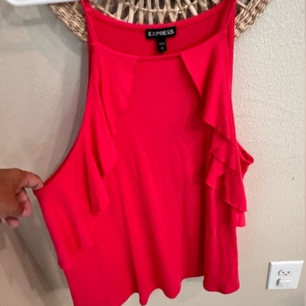 Express Vibrant Red Ruffle Top - Picture 2 of 2